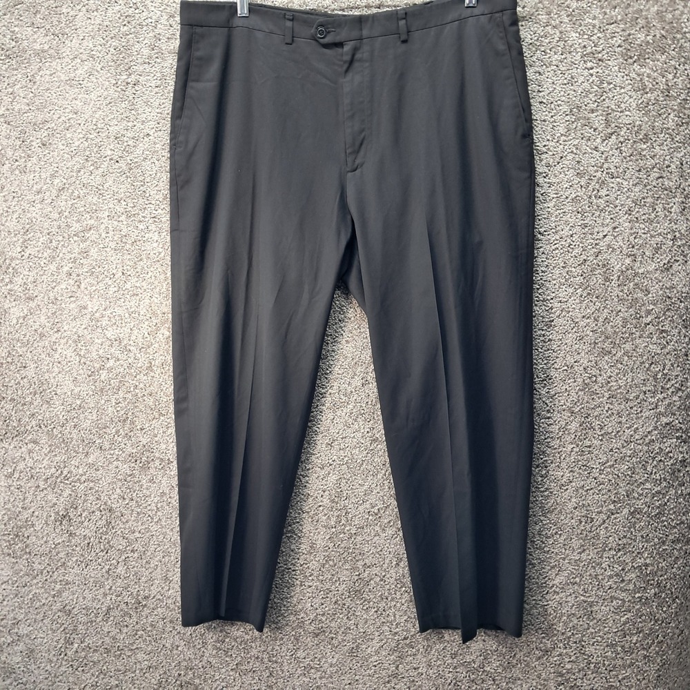 Haggar Mens Black Flat Front Dress Pants Trousers 40x30 Polyester Viscose Blend